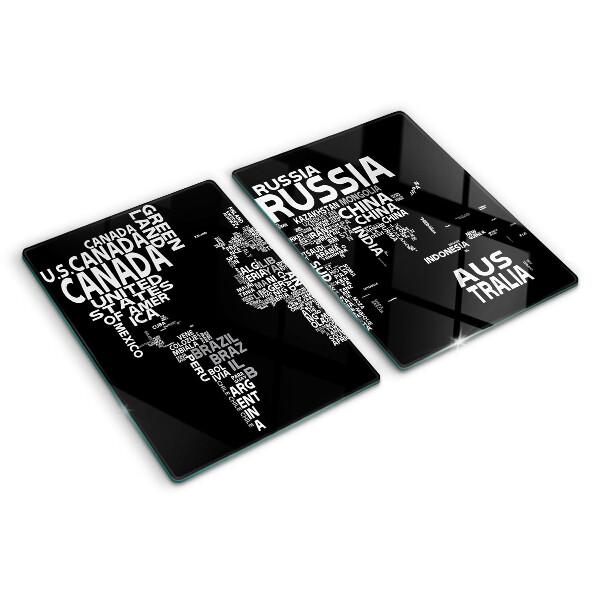 Szklana deska do krojenia Mapa świata z nazwami krajów