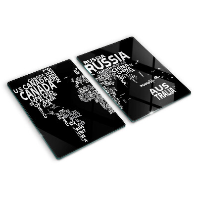 Szklana deska do krojenia Mapa świata z nazwami krajów