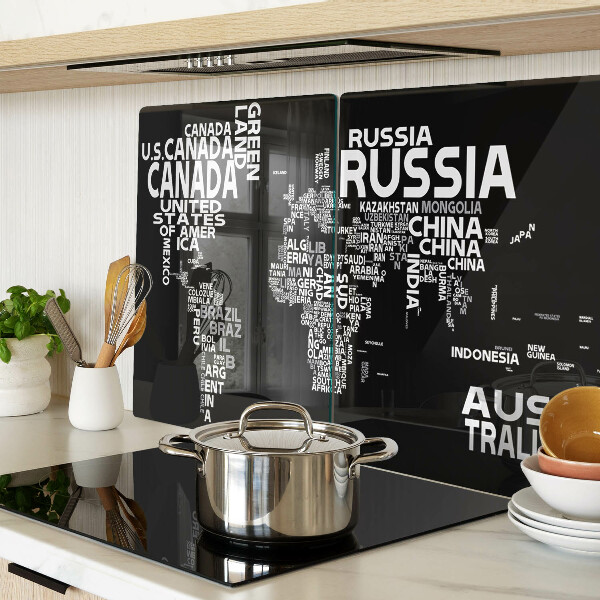Szklana deska do krojenia Mapa świata z nazwami krajów
