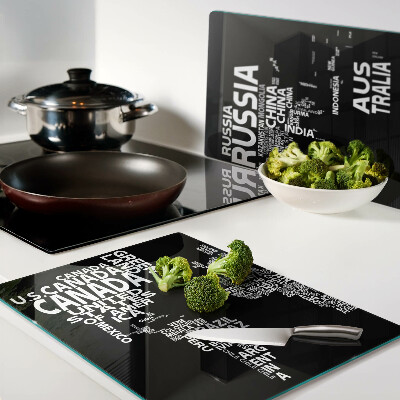 Szklana deska do krojenia Mapa świata z nazwami krajów