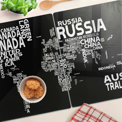 Szklana deska do krojenia Mapa świata z nazwami krajów