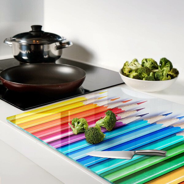 Szklana deska kuchenna Kolorowe ołówki w rzędzie