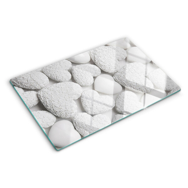 Szklana deska kuchenna Białe serca z wzorem