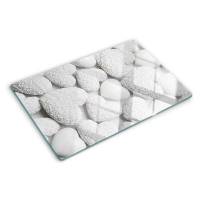 Glazen snijplanken Witte hartjes met een patroon