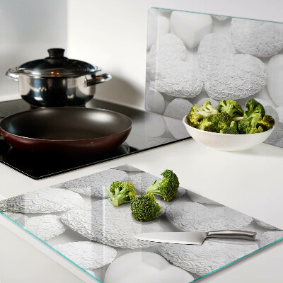 Glazen snijplanken Witte hartjes met een patroon