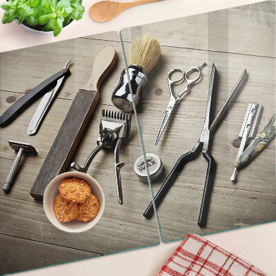 Deska kuchenna szklana Narzędzia fryzjerskie na drewnianym tle