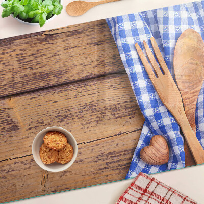 Deska kuchenna szklana Motyw kuchenny z drewnianymi akcesoriami