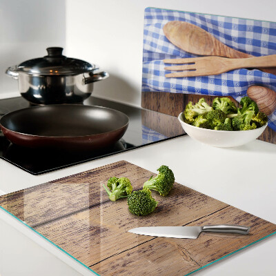 Deska kuchenna szklana Motyw kuchenny z drewnianymi akcesoriami