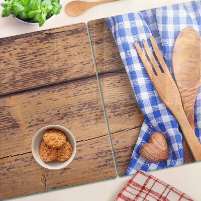 Deska kuchenna szklana Motyw kuchenny z drewnianymi akcesoriami