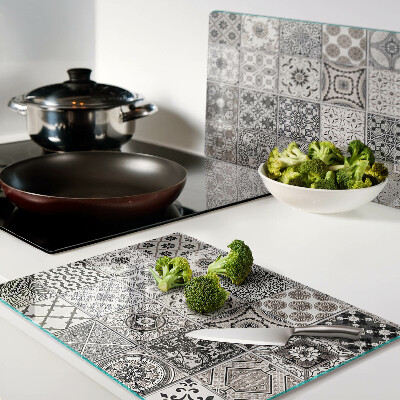 Szklana deska do krojenia Wzory kafelków w odcieniach szarości