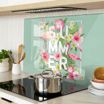 Snijplanken glas Zomerbloemen en flamingo's