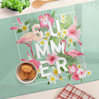 Snijplanken glas Zomerbloemen en flamingo's