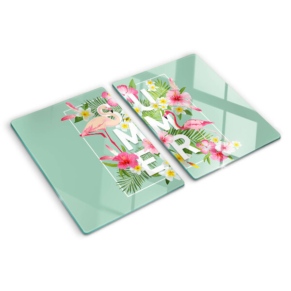 Snijplanken glas Zomerbloemen en flamingo's