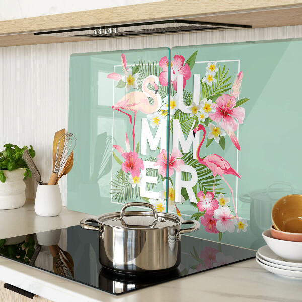 Deska kuchenna szklana Letnie kwiaty i flamingi