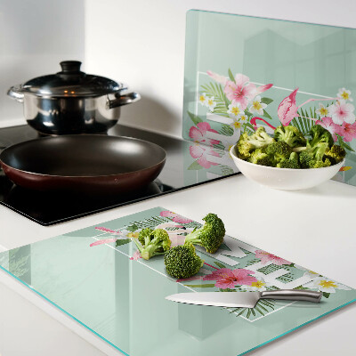 Snijplanken glas Zomerbloemen en flamingo's