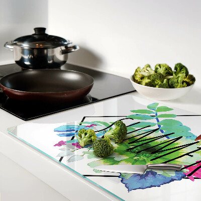 Deska kuchenna szklana Letnie kwiaty z napisem 