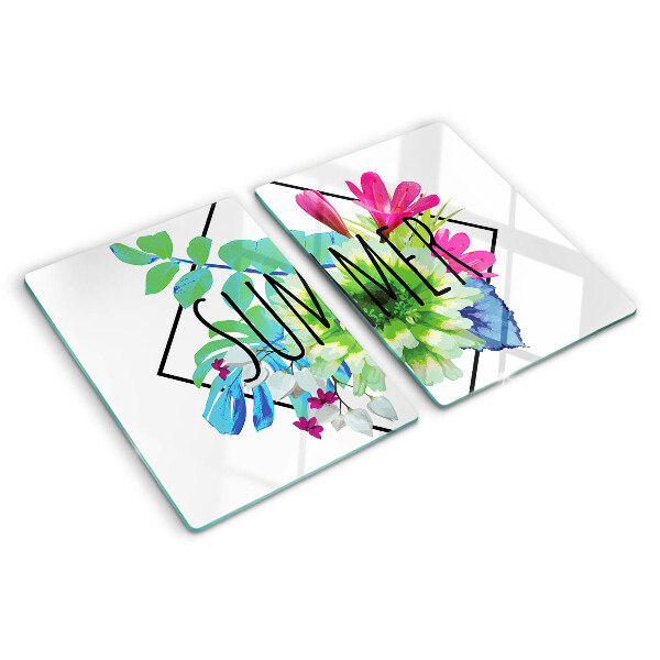 Glazen snijplanken Zomerbloemen met het woord 