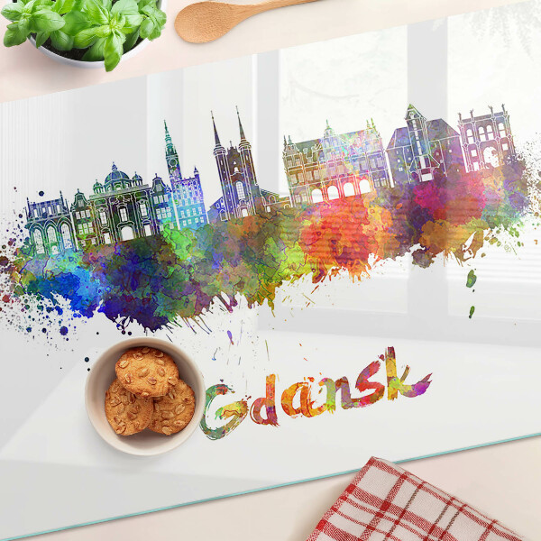 Deska kuchenna szklana Gdańsk w kolorach akwareli