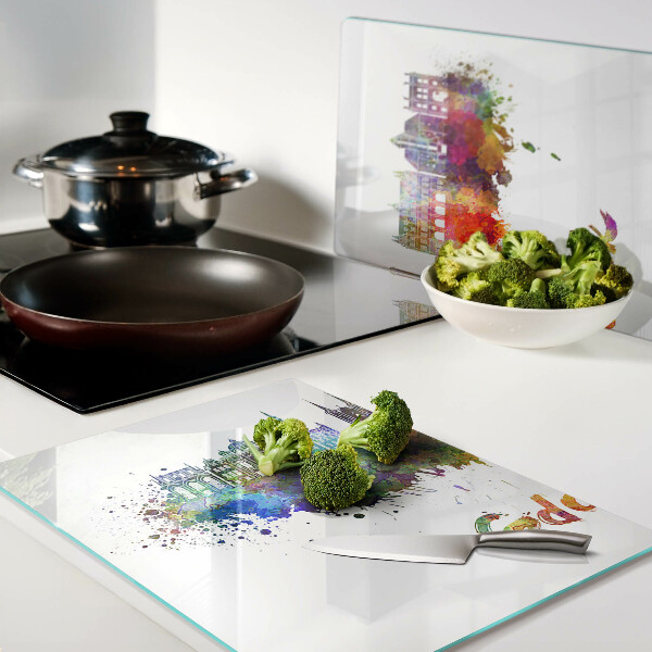 Deska kuchenna szklana Gdańsk w kolorach akwareli