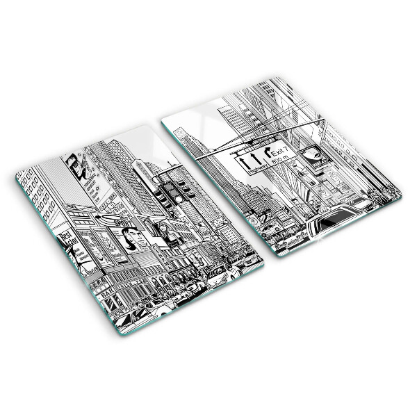 Snijplanken glas New York in stripboekstijl