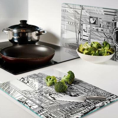 Snijplanken glas New York in stripboekstijl