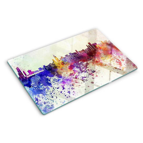 Szklana deska kuchenna Panorama miasta w kolorowych plamach