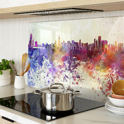 Szklana deska kuchenna Panorama miasta w kolorowych plamach
