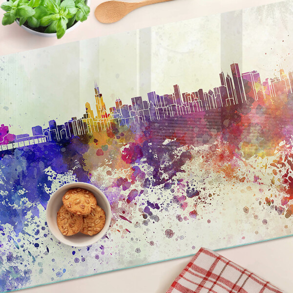 Szklana deska kuchenna Panorama miasta w kolorowych plamach