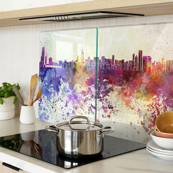 Szklana deska kuchenna Panorama miasta w kolorowych plamach