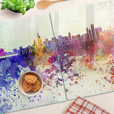Szklana deska kuchenna Panorama miasta w kolorowych plamach