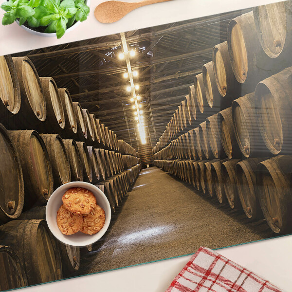 Deska kuchenna szklana Wnętrze winiarni z beczkami