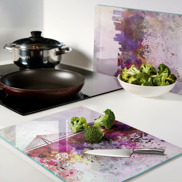 Deska kuchenna szklana Miasto w akwarelowym stylu