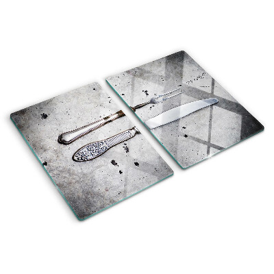 Szklana deska kuchenna Sztućce na tle betonu