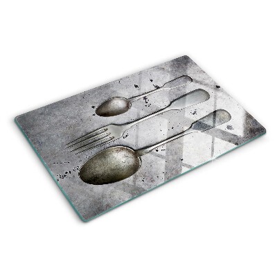 Deska kuchenna szklana Sztućce na tle betonu
