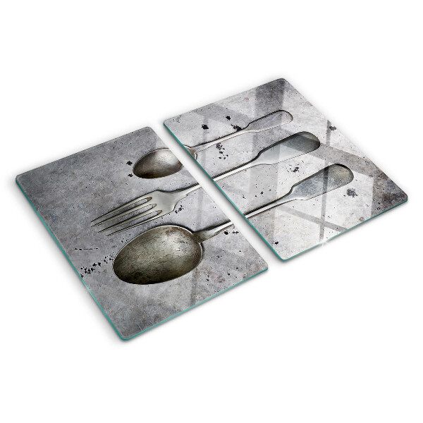 Deska kuchenna szklana Sztućce na tle betonu
