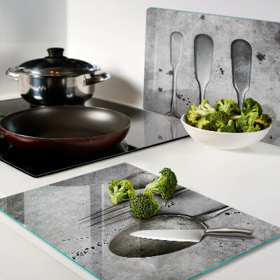 Deska kuchenna szklana Sztućce na tle betonu