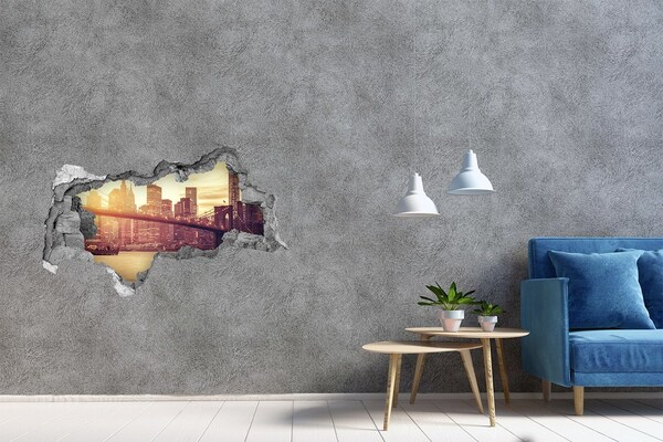 Zelfklevende 3D wandsticker illusie Brooklyn Bridge bij zonsondergang