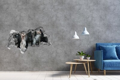 3D muursticker gescheurde muur Paarden galopperen dwars door de muur.