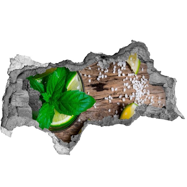 3D muursticker gescheurde muur Een verfrissende cocktail met limoen.