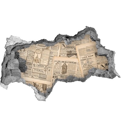 Wandsticker 3D doorkijk Oude krant in een gat in de muur
