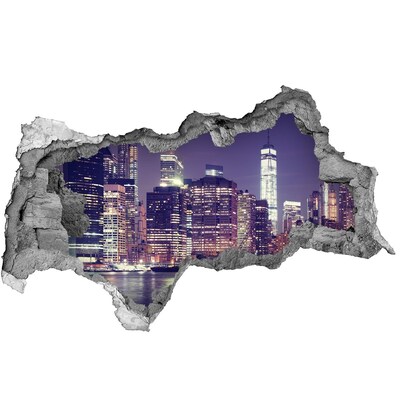 Zelfklevende 3D wandsticker illusie De skyline van New York 's nachts