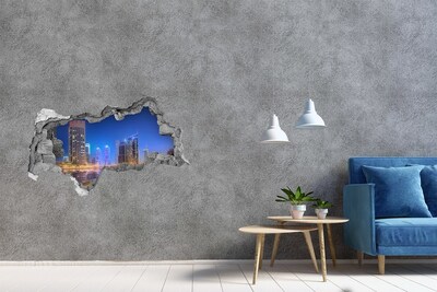 3D muursticker gescheurde muur Moderne stad 's nachts