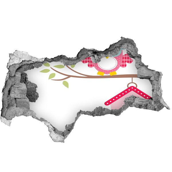 3D muursticker gescheurde muur Uilen op een tak