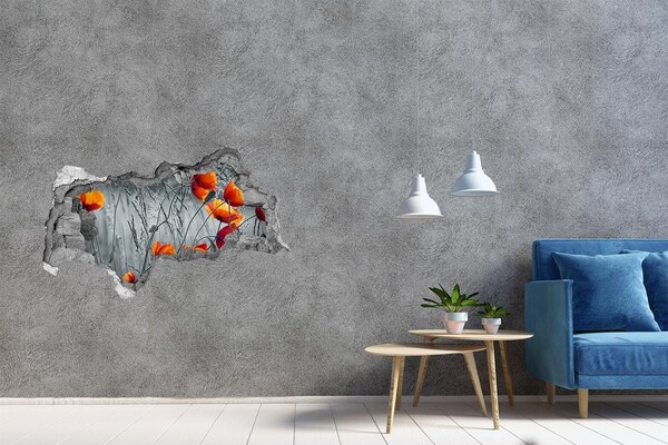 3D sticker gat in stenen muur Bloemen in beton