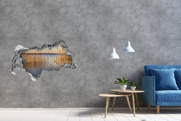 Wandsticker 3D doorkijk Baai met riet