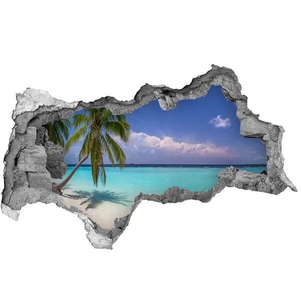 3D muursticker gescheurde muur Tropisch strand met palmbomen