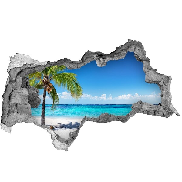 Zelfklevende 3D wandsticker illusie Tropisch strand met palmbomen