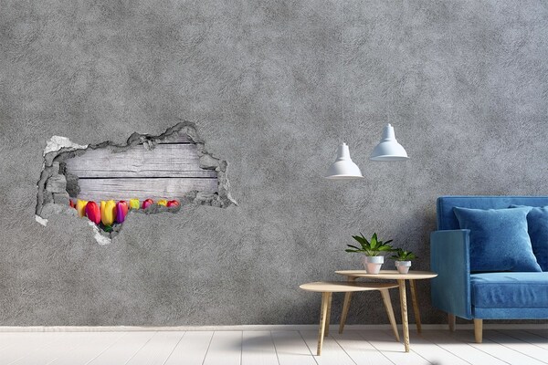 3D muursticker gescheurde muur Bloemen door een gat in de muur