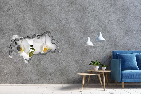 3D sticker gat in stenen muur Orchideeën in beton