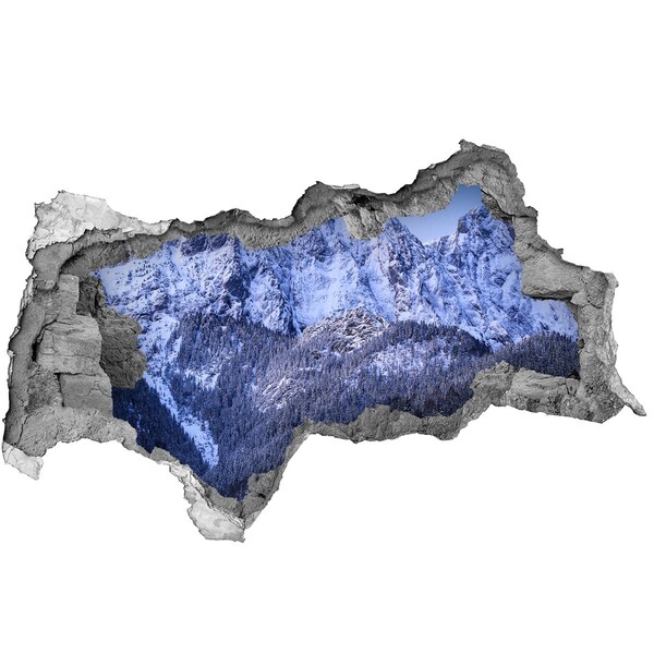3D muursticker gescheurde muur Berglandschap in winterse tinten